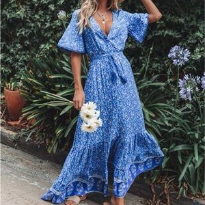 Vici Oceanview Paisley Boho Tie Maxi Dress (Large)